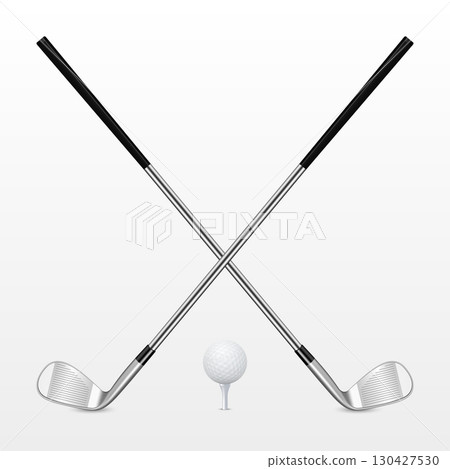 Vector 3d Realistic Crossed Golf Clubs with Ball on Tee, Isolated. Professional Golf Equipment for Tournament, Training, Championship , Sport Concept. Golf Design Template Vector 3d Realistic Crossed Golf Clubs with Ball on Tee, Isolated. Professional Golf Equipment for Tournament, Training, Championship , Sport Concept. Golf Design Template 130427530
