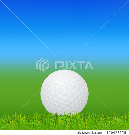 Vector 3d Realistic Golf Ball on Green Grass with Blue Sky Background. Design Template for Golf Tournament, Sports Poster. Outdoor Summer Event, Golf Club Promotion, Competition Banner Vector 3d Realistic Golf Ball on Green Grass with Blue Sky Background. Design Template for Golf Tournament, Sports Poster. Outdoor Summer Event, Golf Club Promotion, Competition Banner 130427556