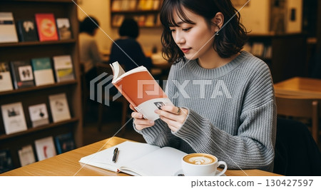 一位女士在書店看書 130427597