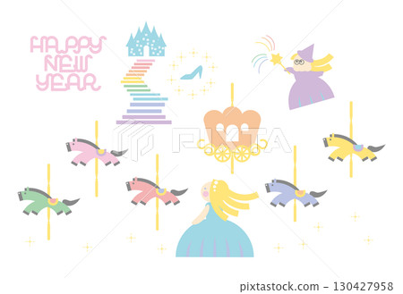 以灰姑娘為主題的可愛馬年賀年卡素材 130427958