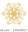 Traditional indian rangoli gold art vector design wtih flowers lotus, peacock eyes, lights for festive celebrations and decor. Mandala. 130428027
