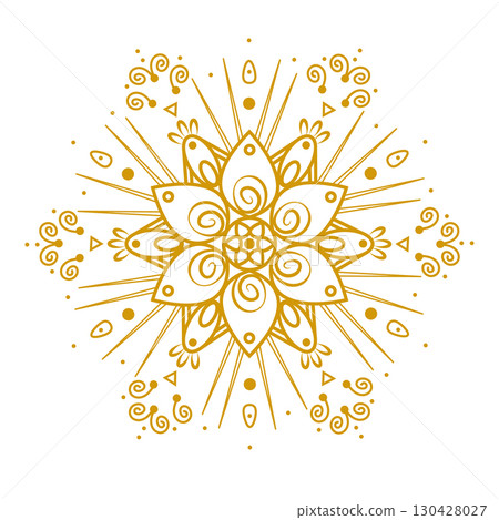 Traditional indian rangoli gold art vector design wtih flowers lotus, peacock eyes, lights for festive celebrations and decor. Mandala. Traditional indian rangoli gold art vector design wtih flowers lotus, peacock eyes, lights for festive celebrations and decor. Mandala. 130428027