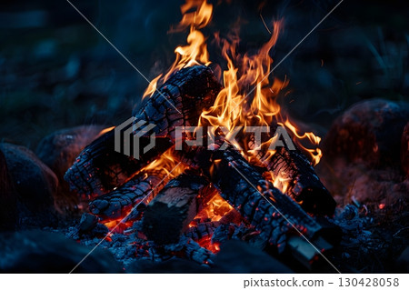 Burning Fire Pit in the Darkness of Night Burning Fire Pit in the Darkness of Night 130428058