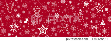 Festive Christmas Seamless Pattern with Holiday Icons for Gift Wrapping and Decoration Festive Christmas Seamless Pattern with Holiday Icons for Gift Wrapping and Decoration 130428455