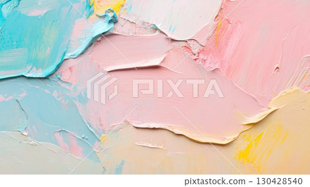 Smeared multicolored paints pink mint beige blue yellow colors for mixing 130428540