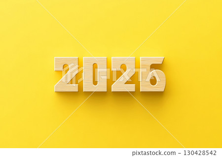 Wooden numbers 2026 on a yellow background. Concept 2026 New Year. Wooden numbers 2026 on a yellow background. Concept 2026 New Year. 130428542
