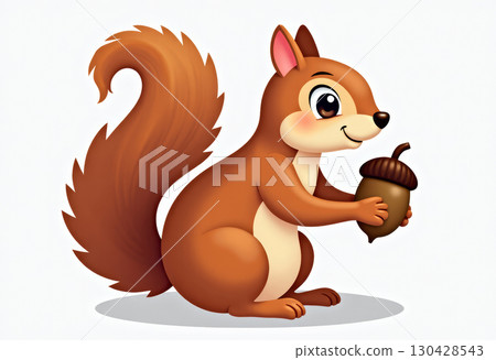 A squirrel holds an acorn in its paws. 130428543