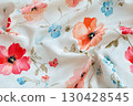 Seamless pattern of poppies and forget-me-nots on silk fabric 130428545