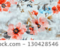 Seamless pattern of poppies and forget-me-nots on silk fabric 130428546