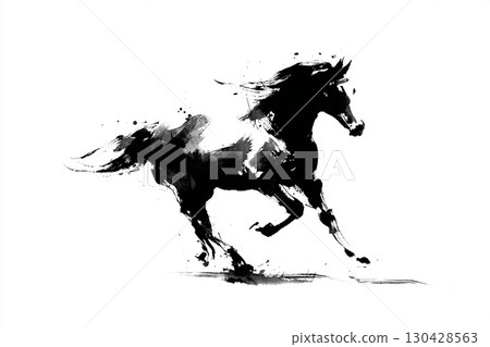 Illustration of a galloping horse in ink painting style 130428563