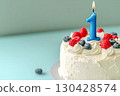 White Cream Bento Cake With Red Berries For Boy And Number One Is Burning 130428574
