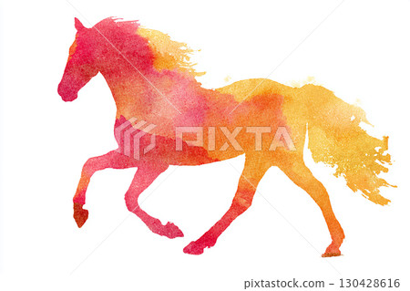 Watercolor style galloping horse illustration 130428616
