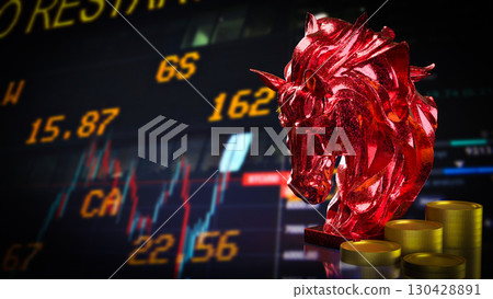 The Red Horse Bust and coins for Business concept 3d Rendering. The Red Horse Bust and coins for Business concept 3d Rendering. 130428891