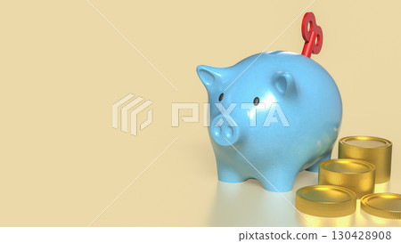 The Piggy Bank and gold coins for earn or saving concept 3d Rendering. 130428908