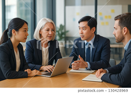 跨國團隊在辦公室熱烈討論 跨國團隊在辦公室熱烈討論 130428969