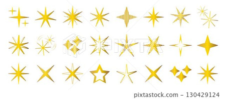 Stars and sparkles gradient futuristic gold icon set, vector monochrome metal sparks signs, vintage y2k flash symbols, yellow metallic shining shapes with different patterns Stars and sparkles gradient futuristic gold icon set, vector monochrome metal sparks signs, vintage y2k flash symbols, yellow metallic shining shapes with different patterns 130429124