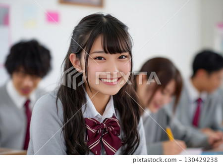 Japanese high school students studying in the classroom 130429238