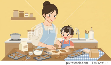 美好的回憶!父母和孩子享受烹飪的插畫 美好的回憶!父母和孩子享受烹飪的插畫 130429308