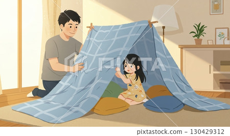 The ultimate adventure! Parents and children playing in a tent in the children's room The ultimate adventure! Parents and children playing in a tent in the children's room 130429312