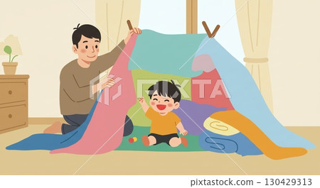 終極冒險！家長和孩子們在兒童房的帳篷裡玩耍 130429313