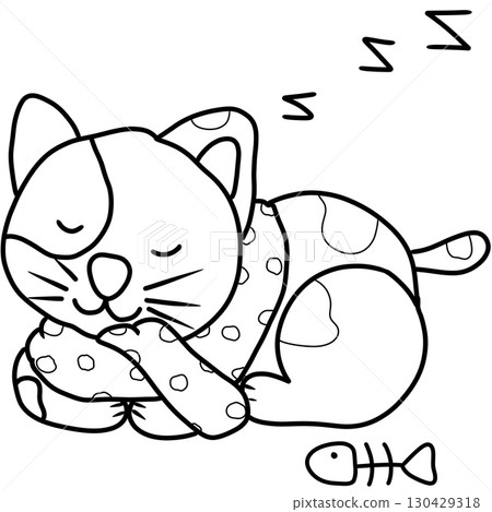 Cute sleeping cat line art coloring Cute sleeping cat line art coloring 130429318