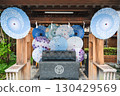 Chozuya (water purification fountain), Japanese umbrella, blue, Japan 130429569