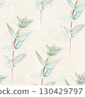 Eucalyptus branch with pointed leaves watercolor seamless pattern on textured paper background. Hand-painted art ideal for textile, natural cosmetics branding, packaging, fabric, eco decor, stationery 130429797