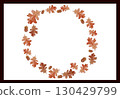 Autumn wreath made from oak leaves and acorns seamless watercolor frame on dark brown background. Warm seasonal rustic design ideal for cards, textile, invitations, seasonal crafts, and fabric prints 130429799
