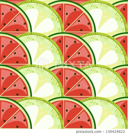 Watermelon and bilimbi slices seamless pattern vector illustration 130429822