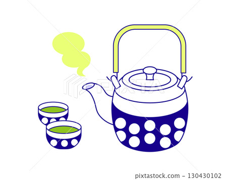 昭和復古茶杯和茶壺彩色插圖 130430102