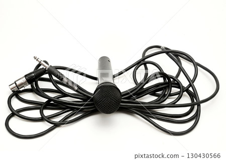 Black microphone for vocal and cable with connectors XLR jack 130430566