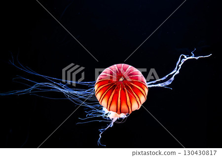 Jellyfish and fish swimming gracefully in the aquarium tank Jellyfish and fish swimming gracefully in the aquarium tank 130430817