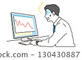 Illustration material of a businessman shocked at the downward trend of the graph 130430887