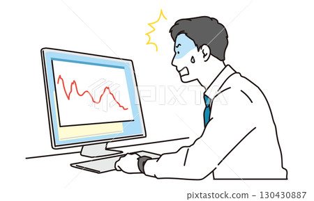 Illustration material of a businessman shocked at the downward trend of the graph 130430887