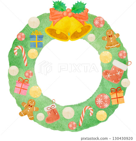 水彩聖誕花圈插圖框架 130430920