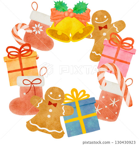 Watercolor Christmas wreath illustration frame Watercolor Christmas wreath illustration frame 130430923