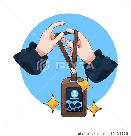 illustration of Hand Holding ID Card 130431176