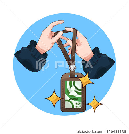 illustration of Hand Holding ID Card 130431186