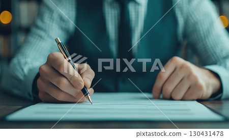 business owner in formal vest is diligently preparing documents for tax audit, focusing intently on paperwork 130431478