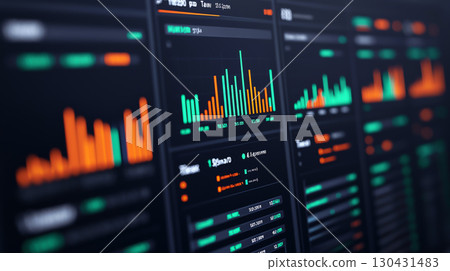 Digital dashboard displaying tax audit progress with vibrant graphs and data analytics, showcasing financial insights and performance metrics in modern interface 130431483