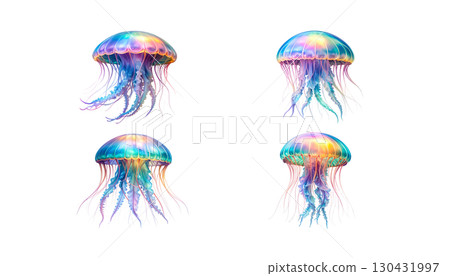 Underwater cartoon illustration of a magical jellyfish mushroom 130431997
