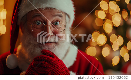 白人男子扮成聖誕老人,長著一張滑稽的臉 白人男子扮成聖誕老人,長著一張滑稽的臉 130432062