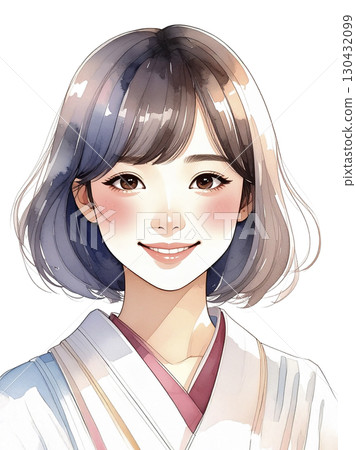 AI-generated image of a young Japanese woman in a kimono 130432099