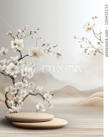 梅花雪景圓形展台 130432113