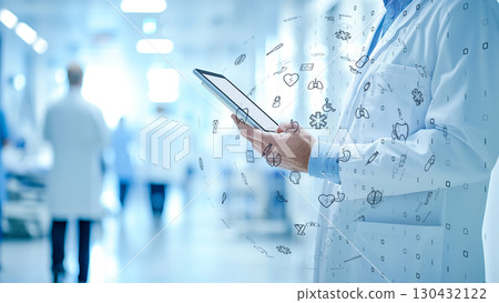 一名醫生在醫院操作人工智慧醫療系統 一名醫生在醫院操作人工智慧醫療系統 130432122