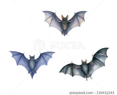 Spooky Halloween illustration with flying bats isolated on white background. Spooky Halloween illustration with flying bats isolated on white background. 130432243
