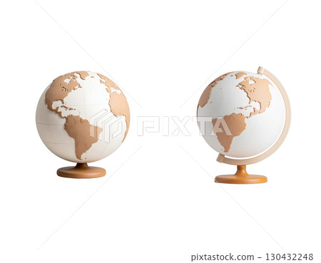 White background with 3D globe illustration showing continents. 130432248