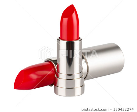 Red lipstick on white background Red lipstick on white background 130432274