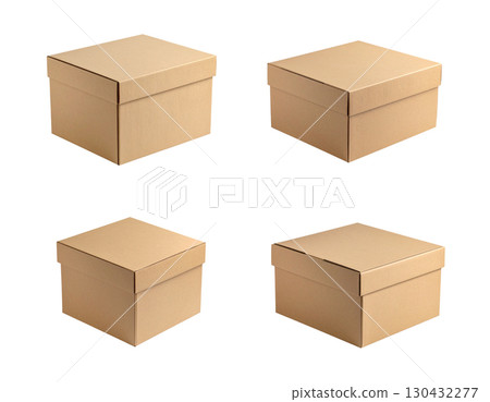 Brown cardboard boxes for shipping separated in different sizes on white background 130432277
