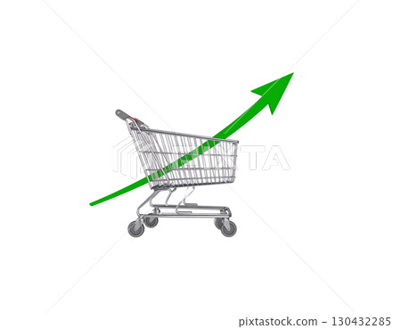 Chrome shopping cart full of money with dollar sign isolated on white background. 130432285